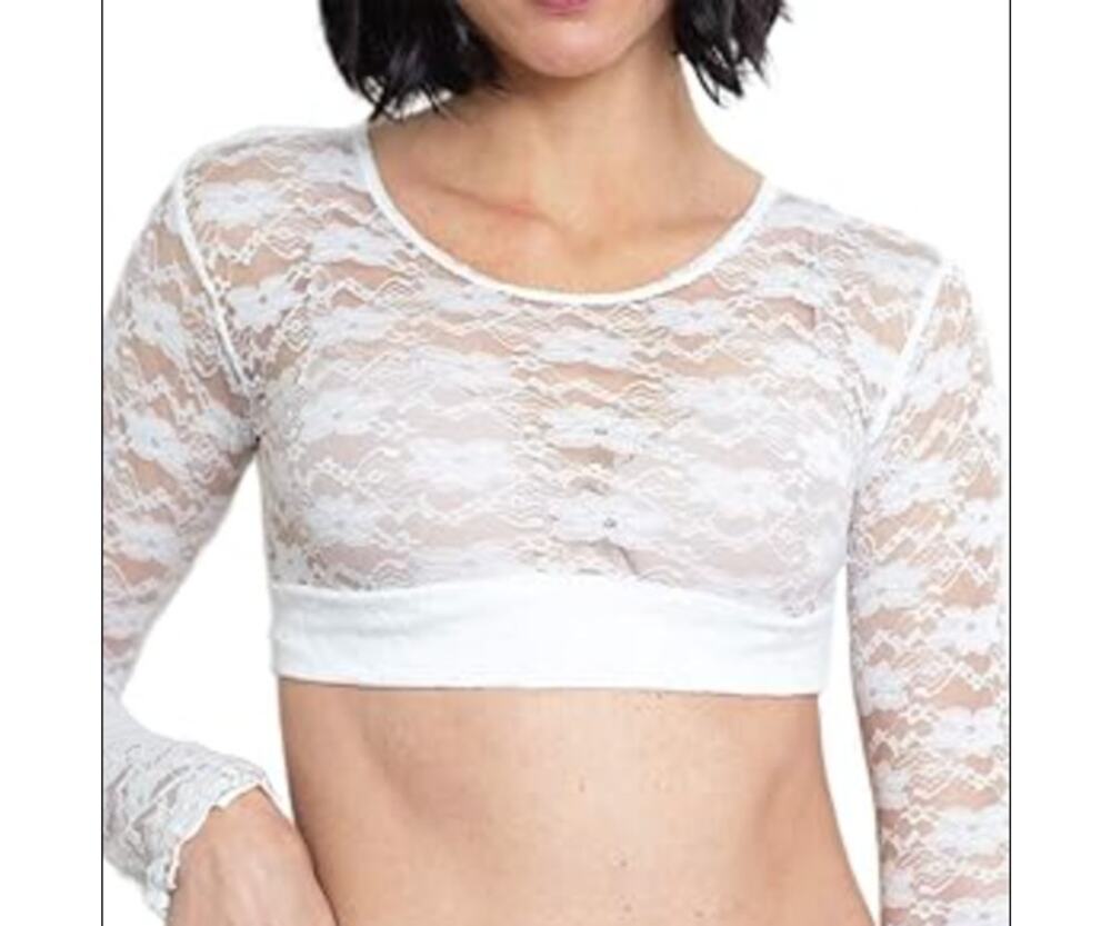 12 L stretchy white lace layering top long sleeve crop